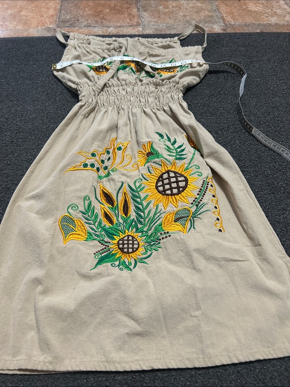 Sunflower Embroidered Women’s/Juniors Dress - Beige by